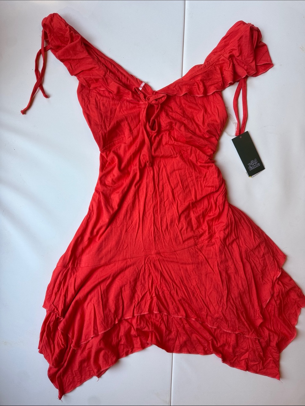 Dark Coral Ruffled V-Neck Summer Dress